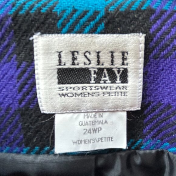 LESLIE FAY 24WP Wool/ Acrylic Princess Cut Plaid Jacket -VINTAGE - Picture 3 of 5